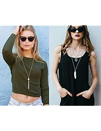 Anlsen 6 PCS Long Pendant Necklace for Women Girls Simple Bar Layer Three Triangle Tassel Y Charm Necklace Set