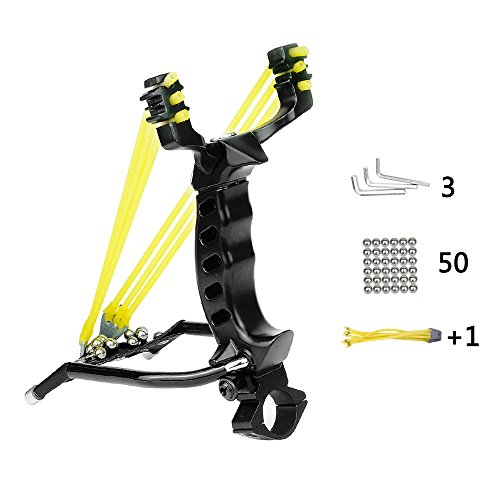Wisdoman Outdoor Athletics Slingshot Kit, Adjustable Stainless Professional Hunting Catapult High Powerful Slingshots Rubber Bands and 50 Steel Balls (Black2)