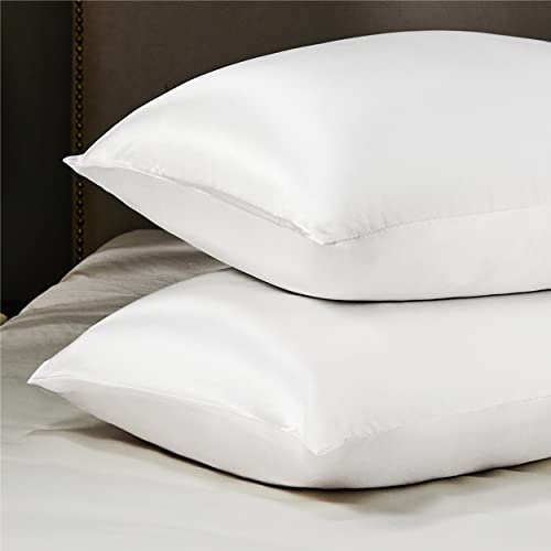 Bedsure King Size Satin Pillowcase Set of 2 Pure White Silk Pillow