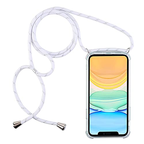 PuYu Zhe Compatible With iPhone 13 Mini Case,Clear Transparent TPU Silicone Shell,Crossbody Slim Stylish Shockproof Cover,Adjustable Neck Cord Lanyard-White silver