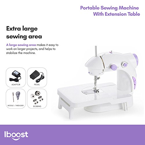 Iboost Portable Sewing Machine with Extension Table, Bobbins, Needles, and Foot Pedal, 2-Speed - Thumbnail 3