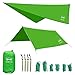 WEHE Hammock Rain Fly Tent Tarp. Waterproof Camping Shelter. Stakes Included. Lightweight. Fast Easy Setup. 210T Ripstop Polyester Taffeta (10' (L) x 10' (W)) (Green)