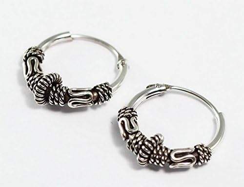 Real 925 Sterling Silver Bali Earring Hoops Black Oxidized Unisex 1/2" (12 mm)