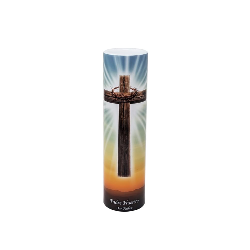 Our Father, LED Flameless Devotion Prayer Candle, Religious Gift, 6 Hour Timer for More Hours of Enjoyment and Devotion! Dimensions 8.1875" x 2.375".