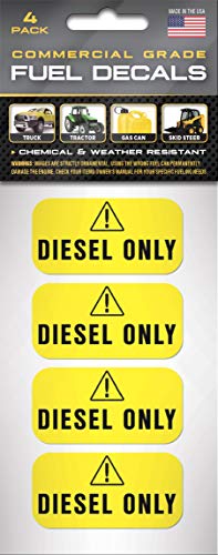 Diesel ONLY Stickers Decals Labels - 4 Pack of 2 x 1 inch - Truck, Tractor, Heavy Equipment and Machinery - Extreme Stick - Weather Resistant - Commercial Grade - Diesel Fuel Only