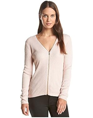 Ribbed Front Zip Cardigan Blush