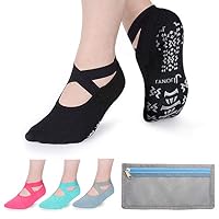 JONYJ Yoga Socks for Women Non-slip Socks with Grips Ideal for Pilates Ballet Dance Barre Barefoot Workout (4 Pairs)