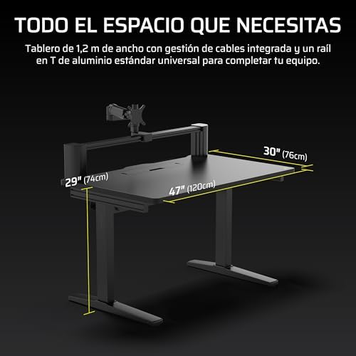 Platform:4 – 120 cm x 76 cm, Altura Fija, Escritorio de Pie para Juegos de Oficina, Cables Escritorio, Alimentación USB, Brazo para Monitor Incluido – Negro