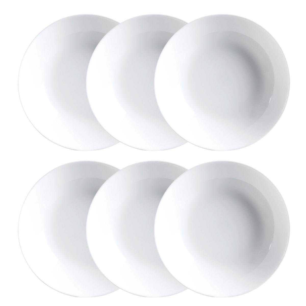 Luminarc Diwali Set of 6 Extra Resistant Opal Glass Soup Plates, 20 cm, White
