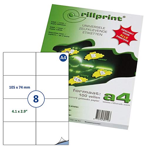 Rillprint Self Adhesive Labels Stickers | 800 Labels | 105 x 74 mm | 8 Printable Labels Per A4 Sheet| Multipurpose White Address, , Price Sticky Label for Inkjet & Laser PrinterThe Forest Stewardship Council