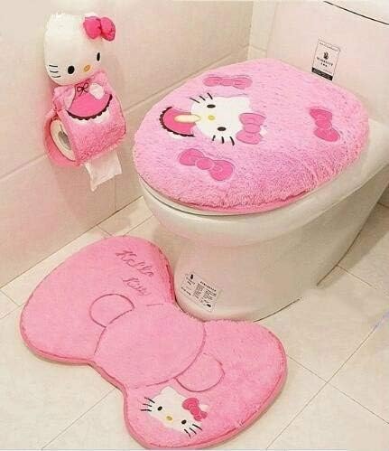 SOMITI | Toilet Seat Covers | 4pcs/Set Hello Kitty Bathroom Set Toilet Seat Cover Wc Seat Cover Bath Mat Holder Toilet Lid Cover Toilet Seat Cover Washable