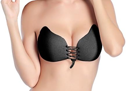 Forever Spoiled Women's Strapless Self-Adhesive Invisible Push-up Bra, Black, Size B-Cup