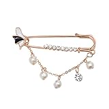 Maikun Dimante Pearl Golden Plated Pin Brooch Broach Breastpin Dress Brooch Pin Clip