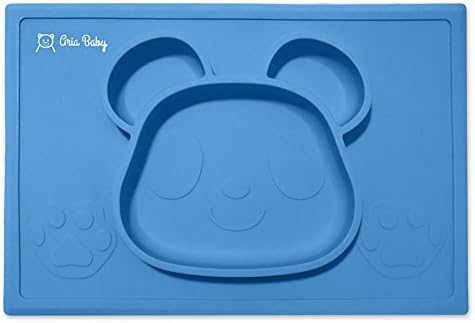 Aria Baby Silicone Baby Feeding Placemat Bear All In 1 Plate | BPA, PVC &amp; Phthalate Free Dinner Mat With Non Slip Suction Design | For Infants, Babies &amp; Toddlers, Food, Table, Outdoors &amp; More (Blue)