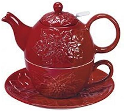 Andrea by Sadek - Tea for One Pot & Cup - Red Poinsettia