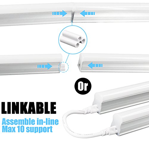 T5 Integrated Single Fixture,LED Shop Light for in Garag,4FT, 2200lm, (Super Bright White), 20W, Utility Shop Light, Ceiling and Under Cabinet Light,Corded Electric with ON/Off Switch,6000-6500k 6pk