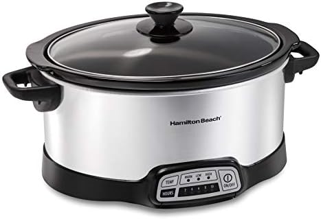 Hamilton Beach 7 Quart Programmable Slow Cooker With Flexible Easy Programming, 5 Cooking Times, Dishwasher-Safe Crock & Lid, Silver (33473)