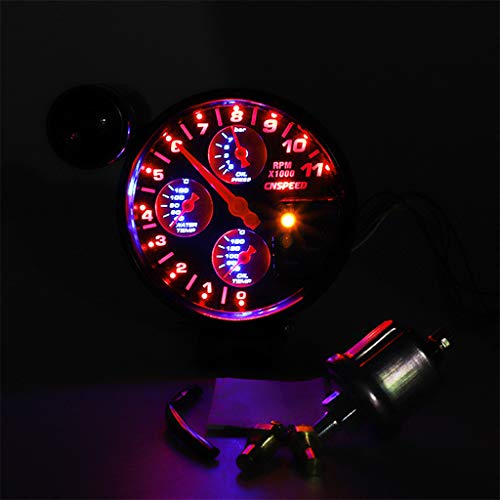 Transser 4 In 1 12V Universal 5" Tachometer 11,000 Rpm Gauge With Oil/Water Temperature Oil Pressure Shift Light (black)