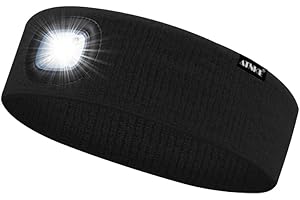 ATNKE 4 LED Lighted Sport Sweatband,USB Rechargeable Running Head Band Lamp High Stretch Wicking Gifts for Men and Women
