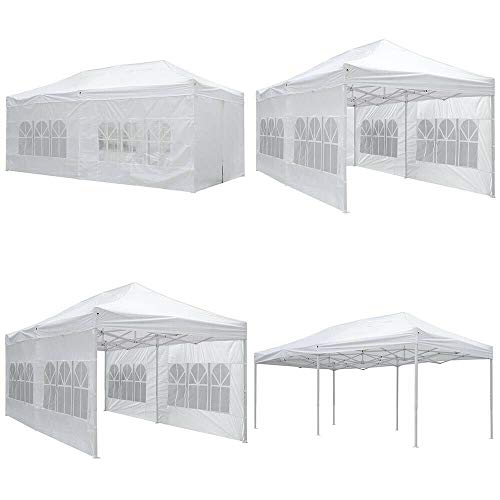 AyaMastro White Outdoor 10' x 20' Gazebo Canopy Garden Shelter Party Wedding Tent w/Detachable Sidewall & Carry Bag with Ebook