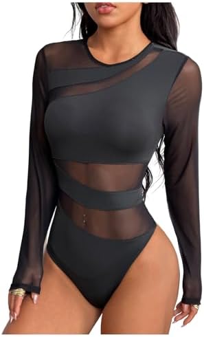 Linjinx Women''s Sexy Sleeveless Mock Neck High Cut Skinny Sheer