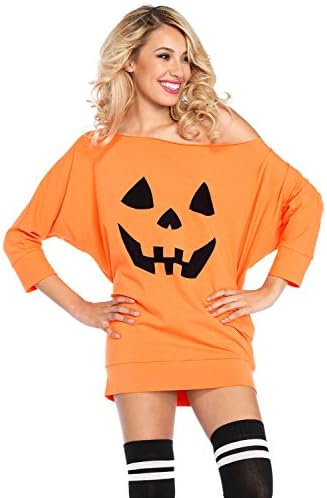 Queen Area Women's Halloween Pumpkin Off The Shoulder 3/4 Sleeve Mini Jersey Tunic Dress
