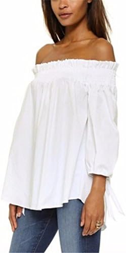 Womens Off Shoulder Summer Blouse Tunic Tops 3/4 Long Sleeve Tie Knot Ladies T-Shirts
