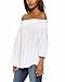 ZANZEA Womens Off Shoulder Summer Blouse Tunic Tops 3/4 Long Sleeve Tie Knot Ladies T-Shirts 01-White Medium