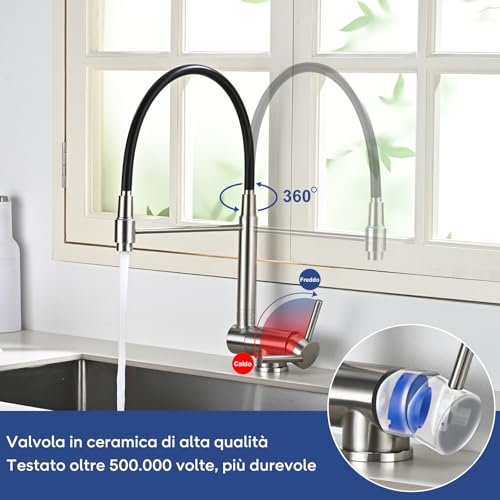 BuntHaus Folding Kitchen Tap, Kitchen Mixer Tap Under Window Folding, Kitchen Sink Mixer Tap 360° Rotatable 304 Stainless Steel (Brushed Silver)