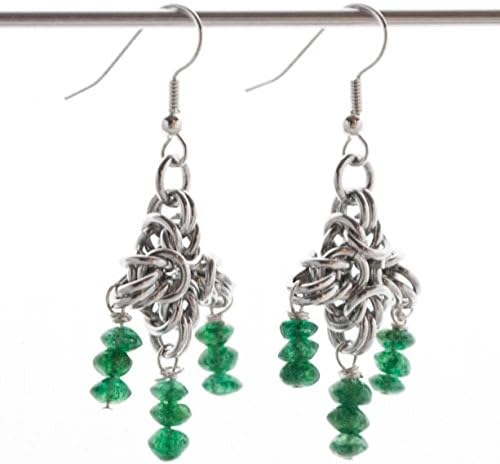 Silver Tone (Aluminum) Byzantine Cross Earrings with Green Aventurine Saucers