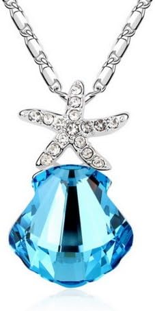 Alvdis Fashion Jewelry Starfish Shell Style Sterling Swarovski Crystal Pendant Necklace, 16", Blue
