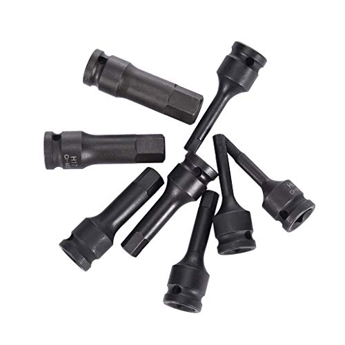 1/2" Drive Impact Socket Hex Bits | 8pc Professional Metric Set Long Air Allen Driver, Chrome Molybdenum Steel (6, 7, 8, 10, 12, 14, 17, 19mm, Blue) - Thumbnail 4