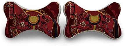 EnjoyIt Red Horse Neck Pillow with Cotton Linen Surface and High Quality Memory Foam Insert, 10.8-Inch x 6.9-Inch x 4.4-Inch, One Pair