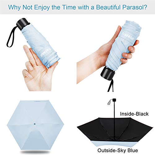 image for TradMall Mini Travel Umbrella, 6 Ribs Portable Lightweight Compact Par