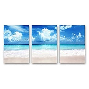 3 Piece Canvas Wall Art for Living Room Bedroom Home Artwork Beautiful Seaside Sand Beach Paintings Ready to Hang - 16"x24" x 3 Panels