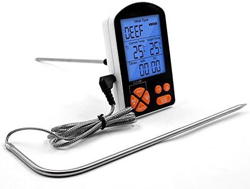 Faleela BBQ Large Lcd Digital Kitchen Cooking Meat Thermometer ,Built-In Clock Timer With 2 Stainless Steel Probe For Bbq Smoker Grill Oven