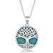 Sterling Silver Natural Turquoise/Abalone/Mother-of-Pearl Stone Tree of Life Circle Pendant with 18