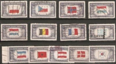 USA Collectible Postage Stamps: 1943-4 Overrun Countries Issue. Complete Used Set.
