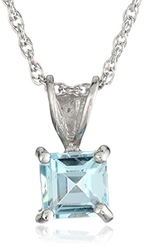 Sterling Silver Square shape-Cut Blue Topaz Pendant Necklace