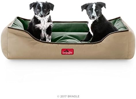 BRINDLE Waterproof Bolster Dog Bed with Reversible Color Design - Durable Indoor or Outdoor Pet Bed - Machine Washable - Soft Fiber Filled - Medium - Khaki Forest