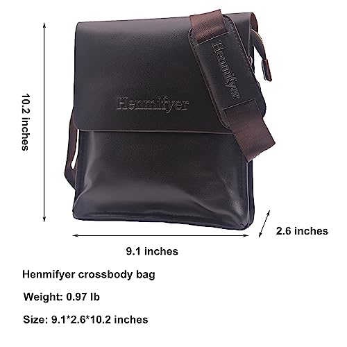 Henmifyer Mens Crossbody Bags Leather Messenger Shoulder Bag Side Sling Bag for Men Travel Work Business Magnetic Buckle Adjustable strap (Brown)