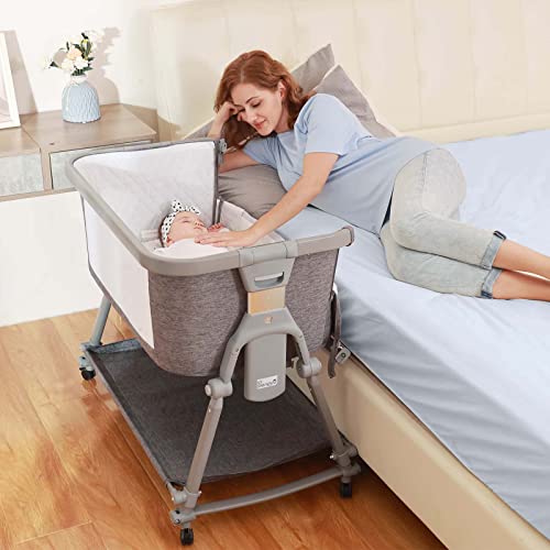 3 In 1 Baby Bassinets Bedside Sleeper, Co Sleeping Bed For Baby, For Co Sleeper For Baby In Bed, Portable Crib, Breathable And Visible Mesh Window,soft Washable Liner Cover And Sturdy