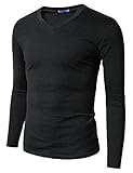 Doublju Mens Basic V-Neck Long Sleeve T-Shirt Black Large