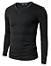 Doublju Mens Basic V-Neck Long Sleeve T-Shirt Black Large