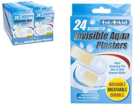 Assorted Invisible Aqua Plasters - Pack of 24 Assorted Sizes Ideal for Water Swimming, 24 Count (Pack of 1)