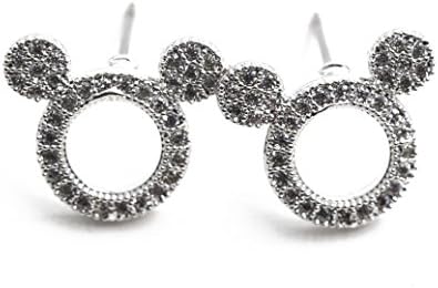 Orris Studios Cute Animal Ear Silhouette Earrings Stud Zirconia Diamond Rhinestone Silvery