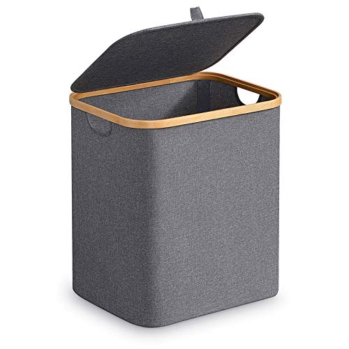 BRIAN-DANY-Laundry-Hamper-with-Lid-Bamboo-Dirty-Clothes-Basket-with-Handle-Waterproof-Collapsible-Laundry-Hamper-Storage-for-Bedroom-Grey