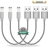 Youer Phone Cable 3Pack 8 inches Short Nylon Braided USB Charging &amp; Syncing Cord Compatible with iPhone X iPhone 8 8 Plus 7 7 Plus 6s 6s Plus 6 6 Plus iPad iPod Nano - Grey