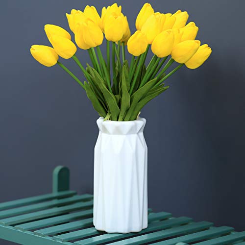 UltraOutlet 27 Pcs Yellow Artificial Tulip Flowers Real Touch Plastic