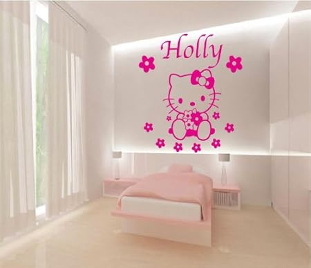 Personalised Hello Kitty Name Flower Design Vinyl Wall Art Sticker